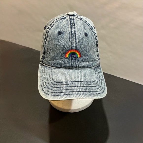 American Eagle Outfitters Accessories - American Eagle Outfitters Baseball Cap Hat Stonewashed Denim Rainbow Embroidered